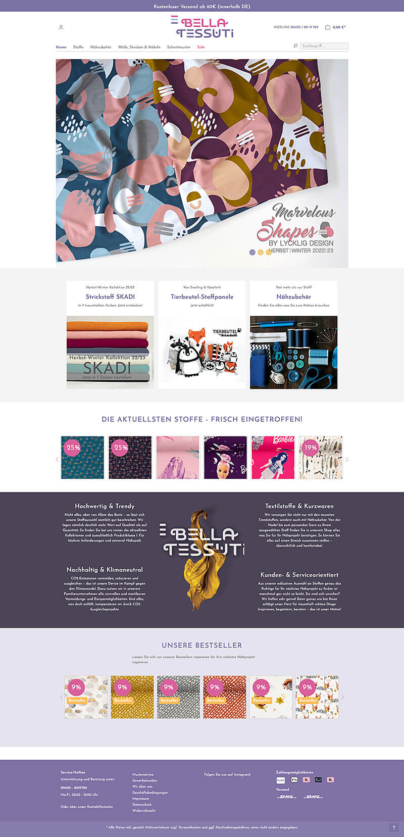 Websitescreenshot: Bella Tessuti